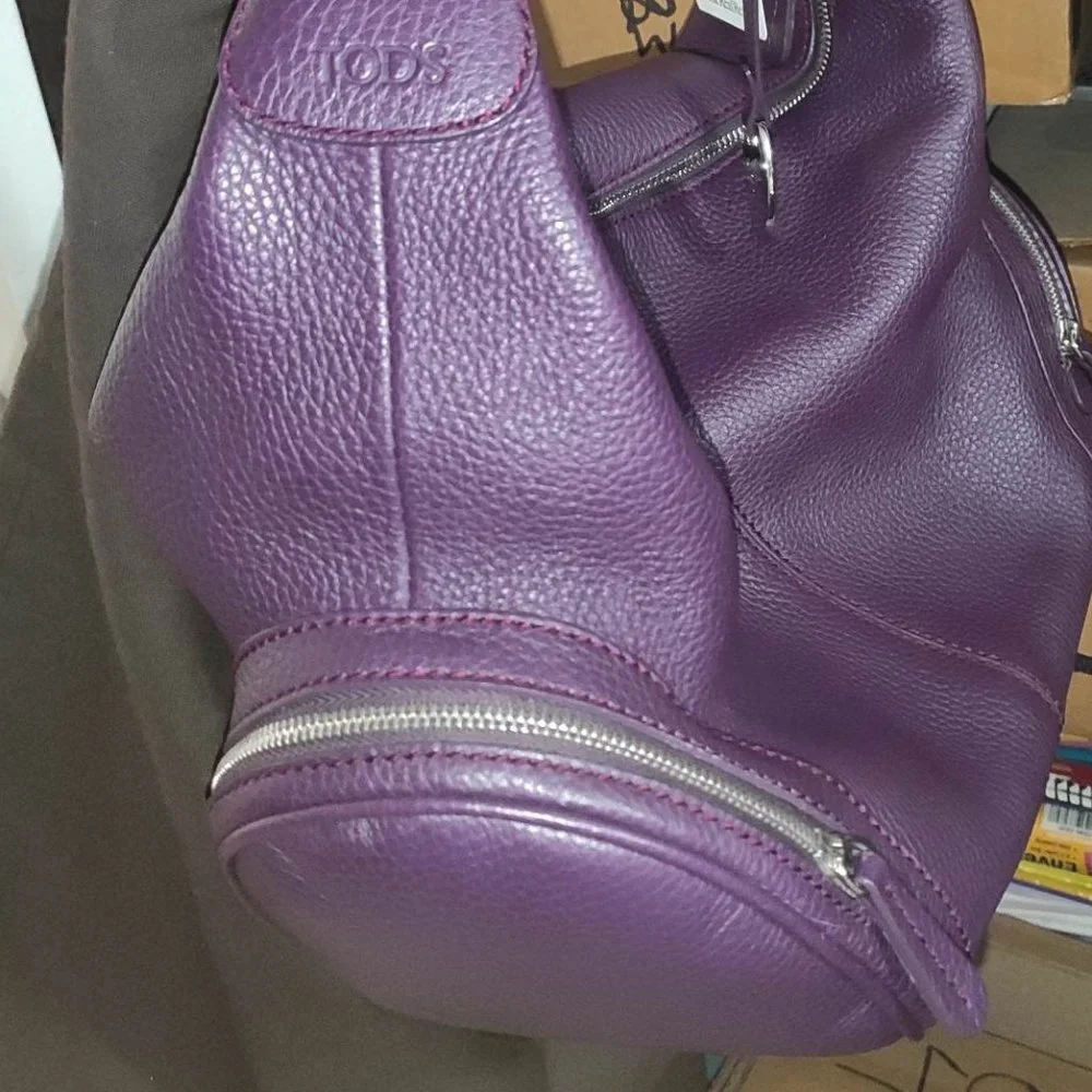 Tod's Charlotte Media Hobo Cargo Pockets Purple Leather Bag